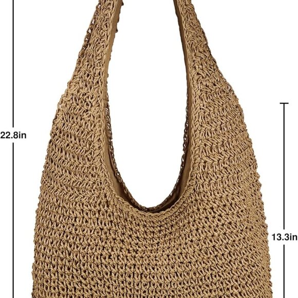 Women Large Straw Beach Bag Handmade Woven Shoulder Bags Hobo Tote Handbag Purse - Picture 5 of 6